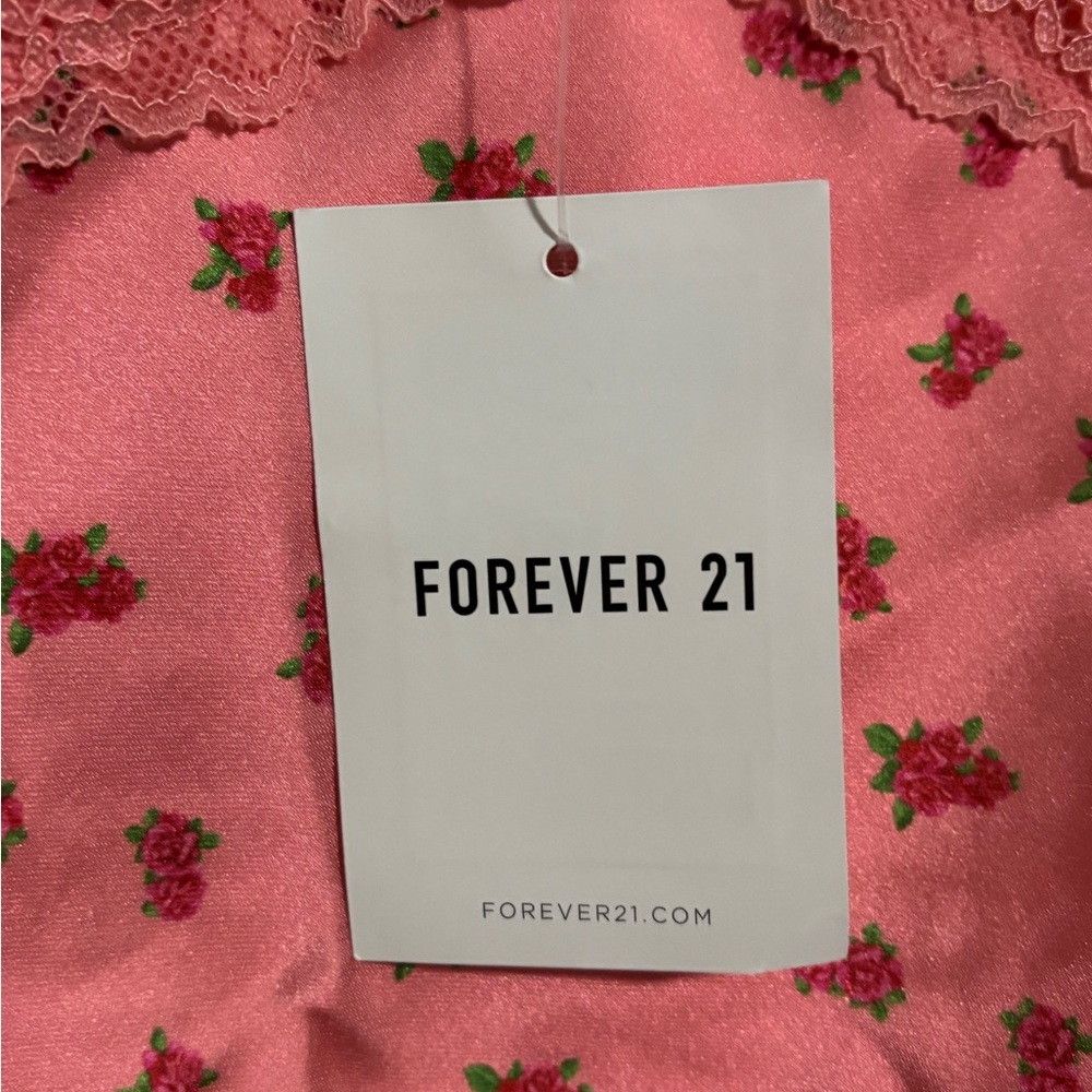 Betsey Johnson x Forever 21 Pink Floral Satin Lace Mini Len Slip Dress L - Picture 6 of 8